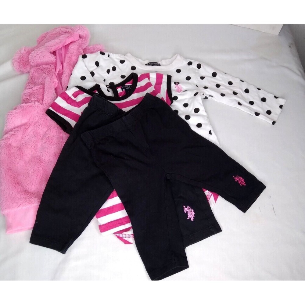 US Polo Baby Girl Outfits Lot Bundle Size 6 9m Pink Furry Vest Ears Easter Pants